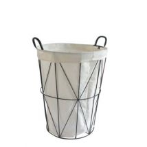 Panier à linge 60 litres en polycoton beigne cadre en métal noir Ø40 x H.50 cm