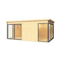 Abri de jardin + plancher Domeo 3 Plus en bois coloris naturel ép.44 mm surface extérieure 16,4 m²