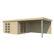 Abri de jardin + pergola Lindo 2 XL en bois coloris naturel ép.28 mm surface extérieure 16,97 + 16,48 m²