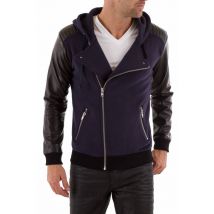 SEVEN TEES - Felpa con cappuccio da uomo stile Seven tees Blue Giacca Biker