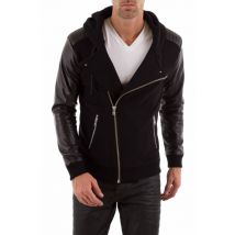 SEVEN TEES - Pull Homme Seven tees Coton et cuir Noir