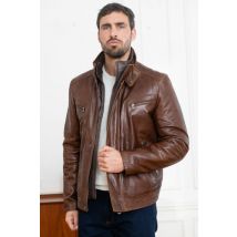 DAYTONA - Blouson en cuir marron avec parmenture