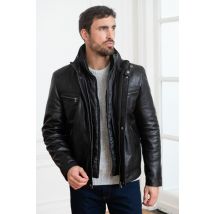 DAYTONA - Veste en cuir de mouton noir avec plastron amovible