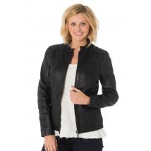 CITYZEN - Blouson femme col mao en cuir noir