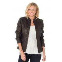 CITYZEN - Blouson femme col mao en cuir de mouton marron