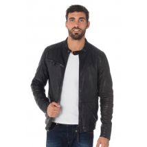 CITYZEN - Blouson col motard en cuir de mouton spécial grandes tailles