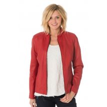 CITYZEN - Blouson femme col mao en cuir rouge