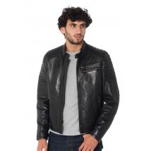 DAYTONA - Blouson motard homme en cuir d'agneau noir