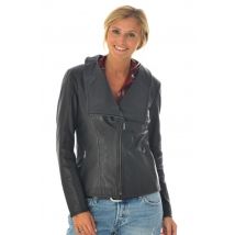 ENATO - Blouson en cuir féminin avec col tombant