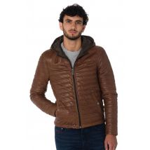 OAKWOOD - Doudoune homme avec capuche en cuir de mouton cognac