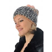 SERGE PARIENTE - Bonnet femme gris et rose avec pompon en lapin