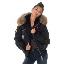 - Blouson en polyester noir avec fourrure en raccoon naturel