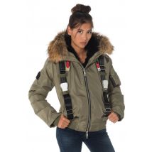 THE NEW DESIGNERS - Blouson en polyester kaki avec fourrure en raccoon naturel