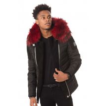 HORSPIST - Chaqueta negra con bonito cuello de piel rojo