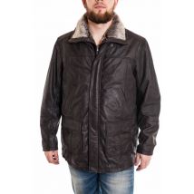 LUCINA - Surveste longue en cuir aspect vielli pour Homme Grande Taille Lucina noire vieillie
