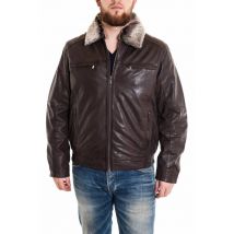 LUCINA - Blouson Homme Style aviateur en cuir d'agneau Marron foncé