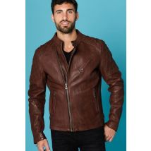 DAYTONA - Blouson motard en cuir de vachette bordeaux