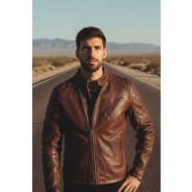 DAYTONA - Chaqueta biker de cuero de vaca en color burdeos