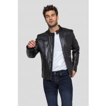 - Blouson homme col motard en cuir de mouton