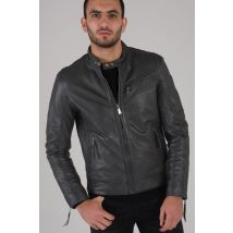 REDSKINS - Chaqueta de cuero con cuello de motero en color elefante