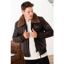 - Blouson aviateur en cuir de vachette marron