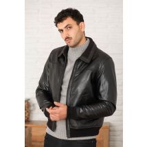 SERGE PARIENTE - Giacca in pelle di bufalo nera con collo alto