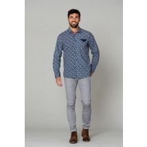 MCS - Chemise homme bleu à motif blanc