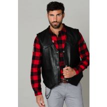 DAYTONA - Gilet en cuir biker avec sangle au dos