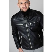 - Blouson esprit motard en cuir noir