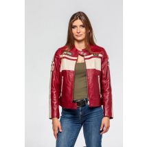 CLASSIC LEGEND MOTORS - Blouson à patchs esprit biker en cuir rouge