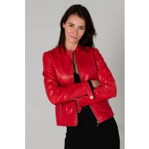 - Blouson en cuir rouge brillant