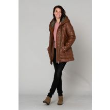 OAKWOOD - Doudoune mi-longue en cuir cognac