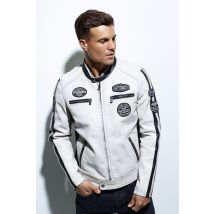 DAYTONA - Blouson en cuir blanc col motard patché