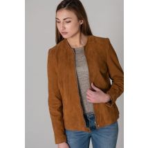 ROSE GARDEN - Blouson grande taille en cuir velours cognac