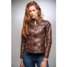 ROSE GARDEN - Blouson en cuir d'agneau lavé marron foncé