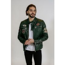 - Blouson motard rétro en cuir vert