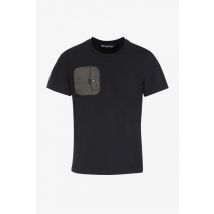 HORSPIST - Camiseta negra con bolsillo en el pecho de color caqui