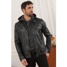 CITYZEN - Blouson cuir noir capuche amovible