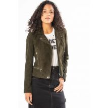 ROSE GARDEN - Blouson type perfecto en cuir suédé kaki