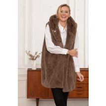 OAKWOOD - Long gilet à capuche en fausse fourrure taupe