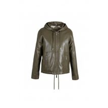 OAKWOOD - Blouson à capuche en cuir de mouton kaki