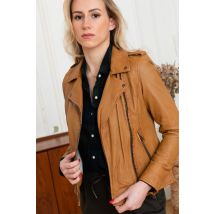 OAKWOOD - Veste en cuir coupe perfecto en cuir beige