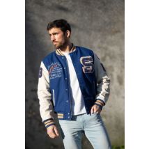 SCHOTT - Teddy américain brodé bleu et blanc
