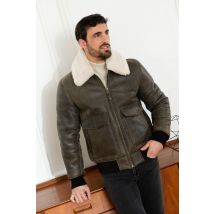 SCHOTT - Aviateur A-2 en mouton retourné marron et fourrure blanche