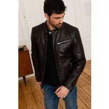 OAKWOOD - Blouson style motard en cuir marron