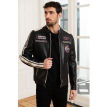 DAYTONA - Blouson en cuir bicolore noir et blanc racing