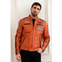 DAYTONA - Blouson Racing en cuir véritable orange
