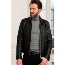 SERGE PARIENTE - Chaqueta de cuero negra con cuello camisero