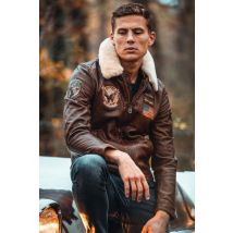 DAYTONA - Blouson Pilote en cuir véritable cognac