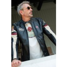 CLASSIC LEGEND MOTORS - Blouson en cuir noir avec bandes esprit racing
